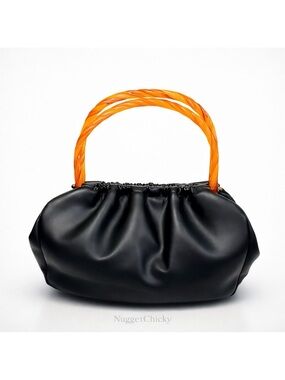 Vintage Empress Handbag Amber Bakelite Lucite Handles 1950s Ruched Frame Purse